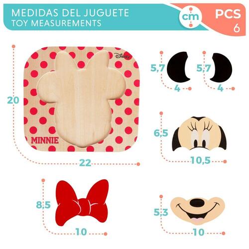 Børne Puslespil af Træ Disney Minnie Mouse + 12 måneder 6 Dele (12 enheder)