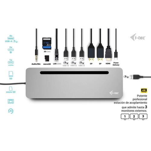 USB-C Hub i-Tec C31FLAT2PDPRO Sølvfarvet