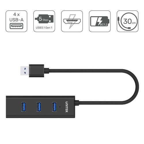 4-Port USB Hub Unitek Y-3089 Sort