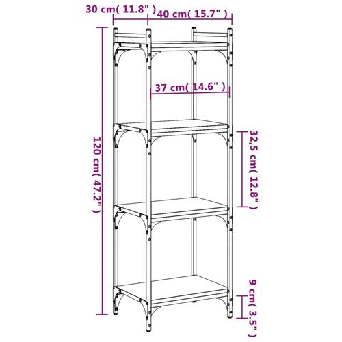 Bogreol med 4 hylder 40x30x120 cm konstrueret træ sort