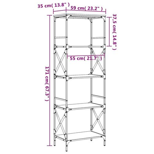 Bogreol med 5 hylder 59x35x171 cm konstrueret træ brunt eg