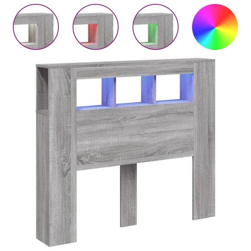 Sengegavl 120x18,5x103,5 cm LED-lys konstrueret træ grå sonoma