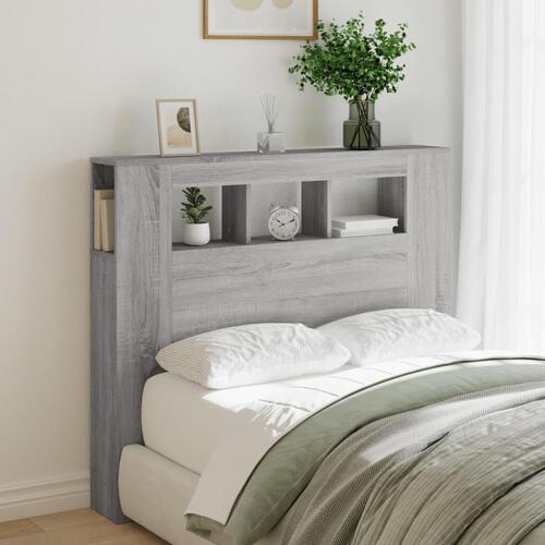 Sengegavl 120x18,5x103,5 cm LED-lys konstrueret træ grå sonoma