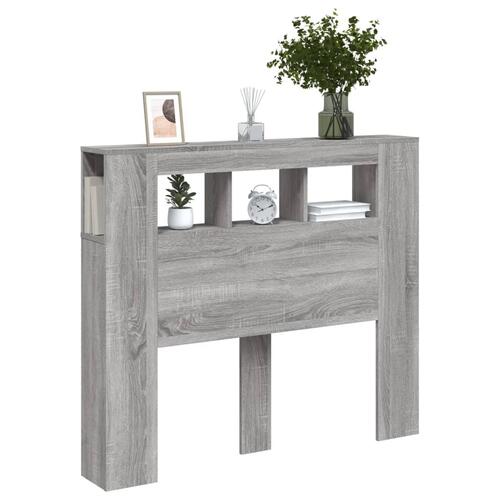 Sengegavl 120x18,5x103,5 cm LED-lys konstrueret træ grå sonoma