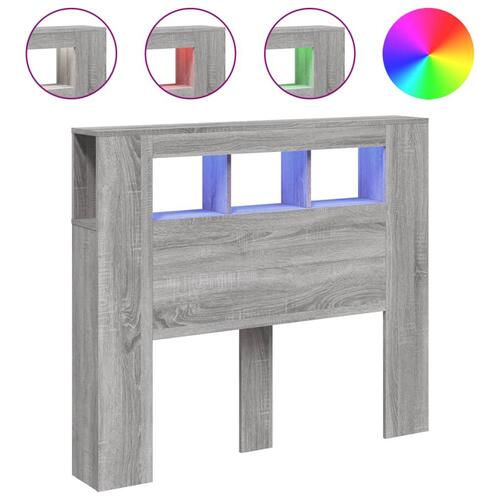 Sengegavl 120x18,5x103,5 cm LED-lys konstrueret træ grå sonoma