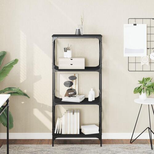 Bogreol med 4 hylder 59x35x132 cm konstrueret træ sort