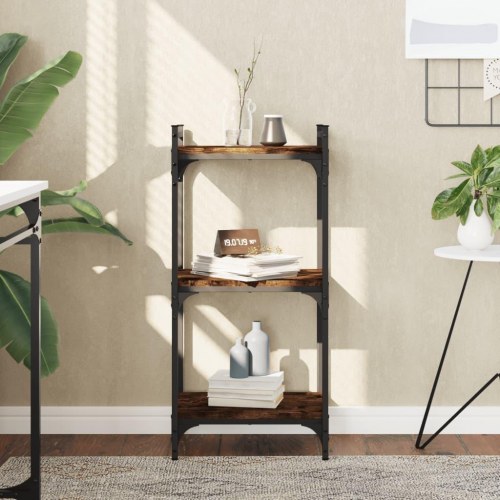 Bogreol med 3 hylder 40×30×86 cm - konstrueret træ i røget eg
