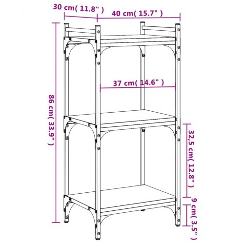 Bogreol med 3 hylder 40×30×86 cm - konstrueret træ i røget eg