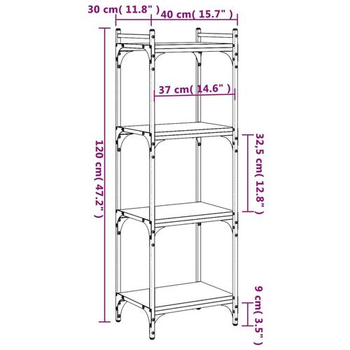 Bogreol 4 hylder 40x30x120 cm konstrueret træ røget eg
