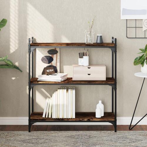 Bogreol 3 hylder 80x30x86 cm konstrueret træ røget eg