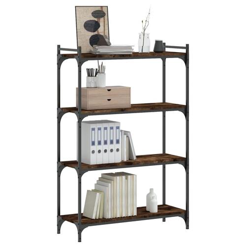 Bogreol 4 hylder 80x30x120 cm konstrueret træ røget eg