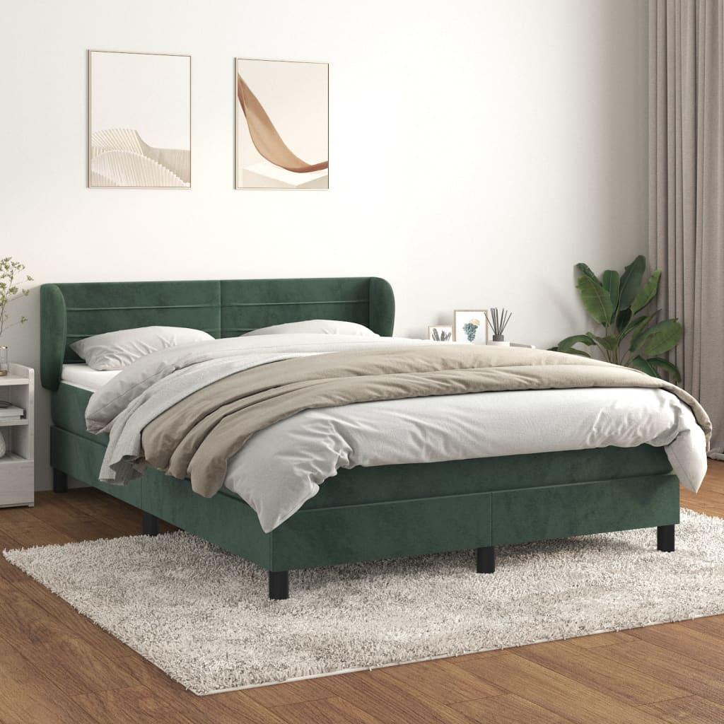 Kontinentalseng med madras 140x190 cm fløjl mørkegrøn