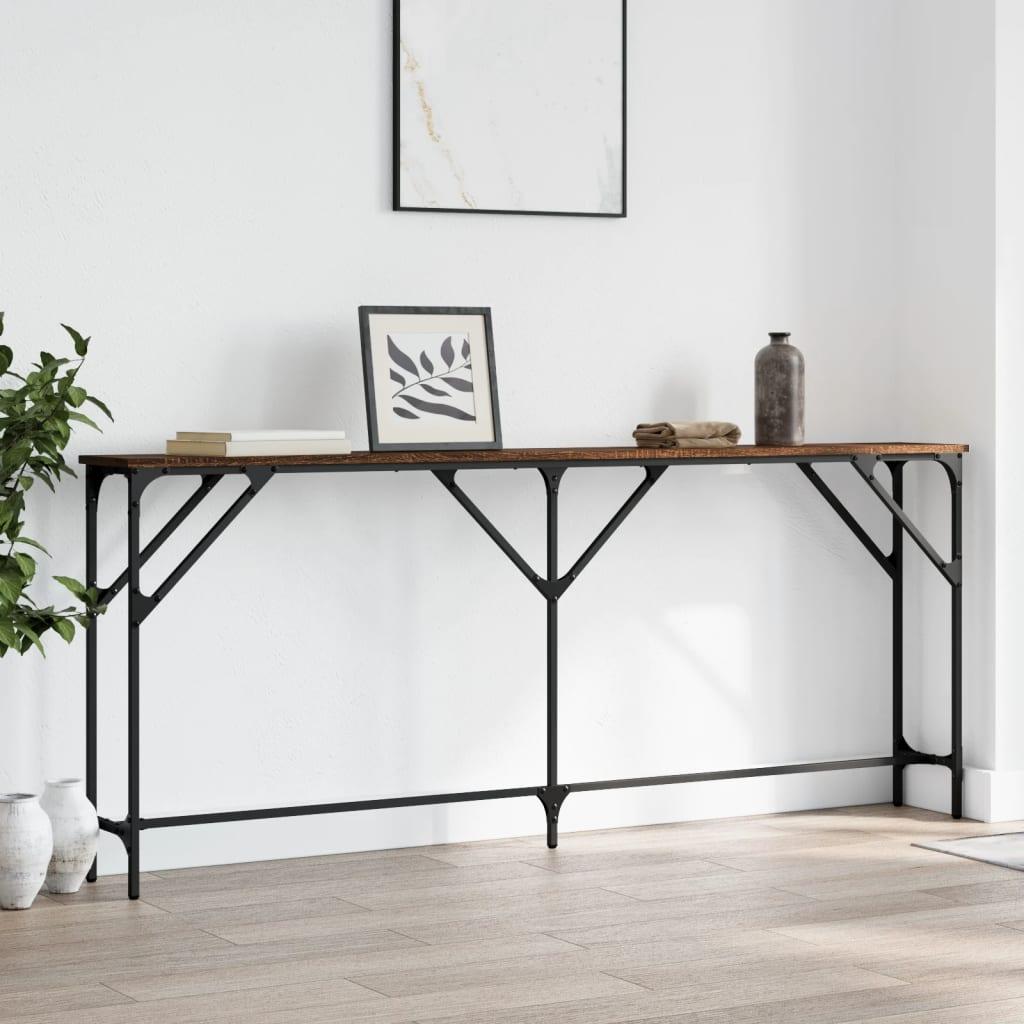 Konsolbord 180x23x75 cm konstrueret træ brun egetræ