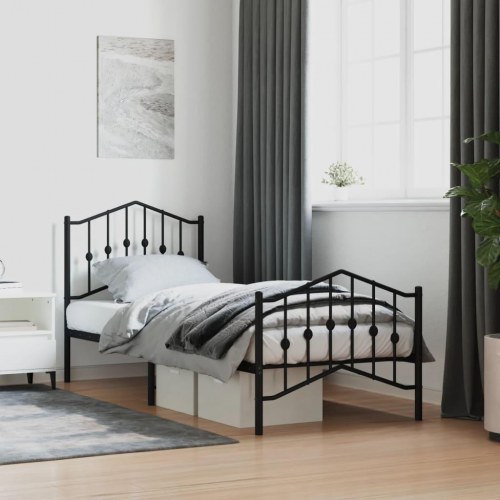 Sengeramme med sengegavl og fodgærde 90x190 cm metal sort