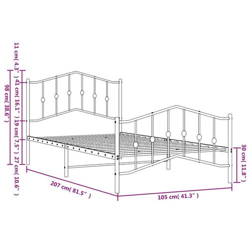 Sengeramme med sengegavl og fodgærde 100x200 cm metal sort
