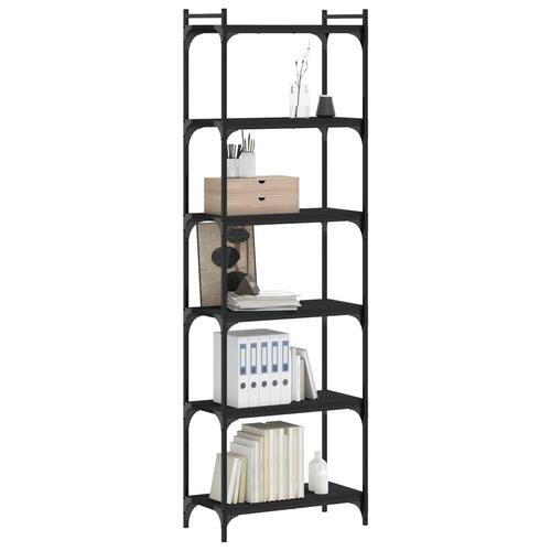 Bogreol med 6 hylder 60x30x188 cm konstrueret træ sort