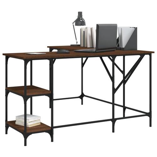 Skrivebord 139x139x75 cm konstrueret træ brun egetræsfarve