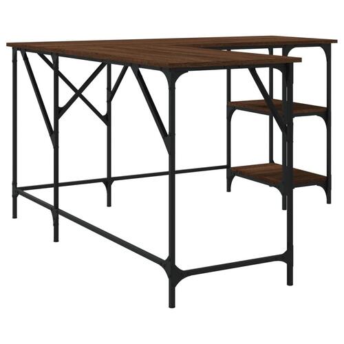 Skrivebord 139x139x75 cm konstrueret træ brun egetræsfarve