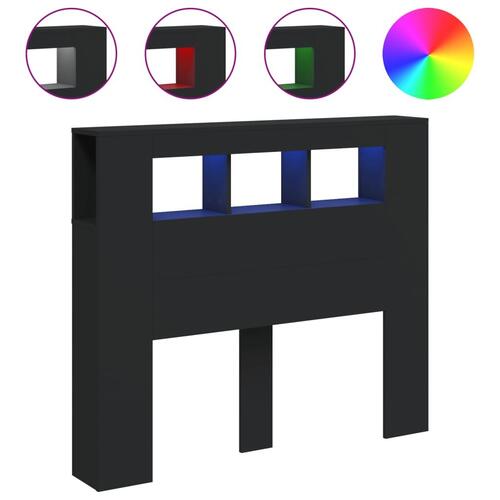 Sengegavl med LED-lys 120x18,5x103,5 cm konstrueret træ sort