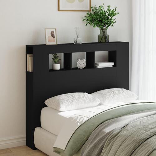 Sengegavl med LED-lys 120x18,5x103,5 cm konstrueret træ sort
