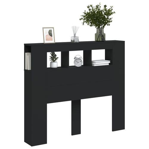 Sengegavl med LED-lys 120x18,5x103,5 cm konstrueret træ sort