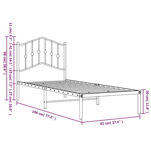 Sengeramme med sengegavl 90x190 cm metal sort