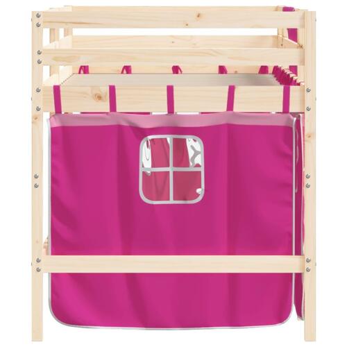 Højseng med gardiner 80x200 cm massivt fyrretræ pink