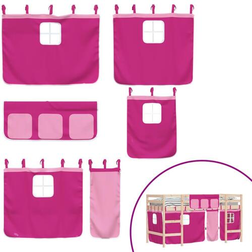 Højseng med gardiner 80x200 cm massivt fyrretræ pink