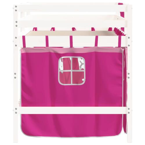 Højseng med gardiner 80x200 cm massivt fyrretræ pink