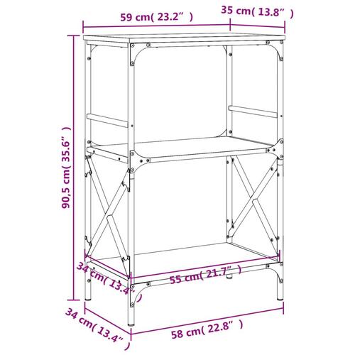 Bogreol med 3 hylder 59x35x90,5 cm konstrueret træ sort