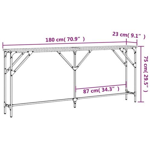 Konsolbord 180x23x75 cm konstrueret træ røget egetræsfarve