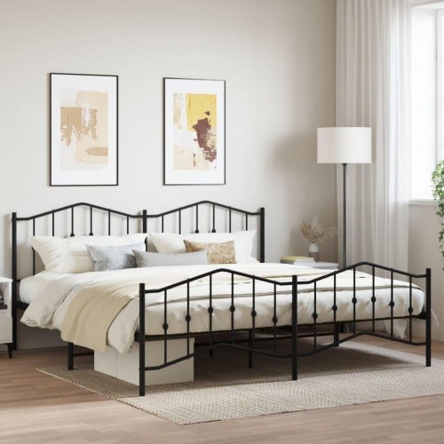 Sengeramme i metal med gavl og fodgærde 193×203 cm - sort