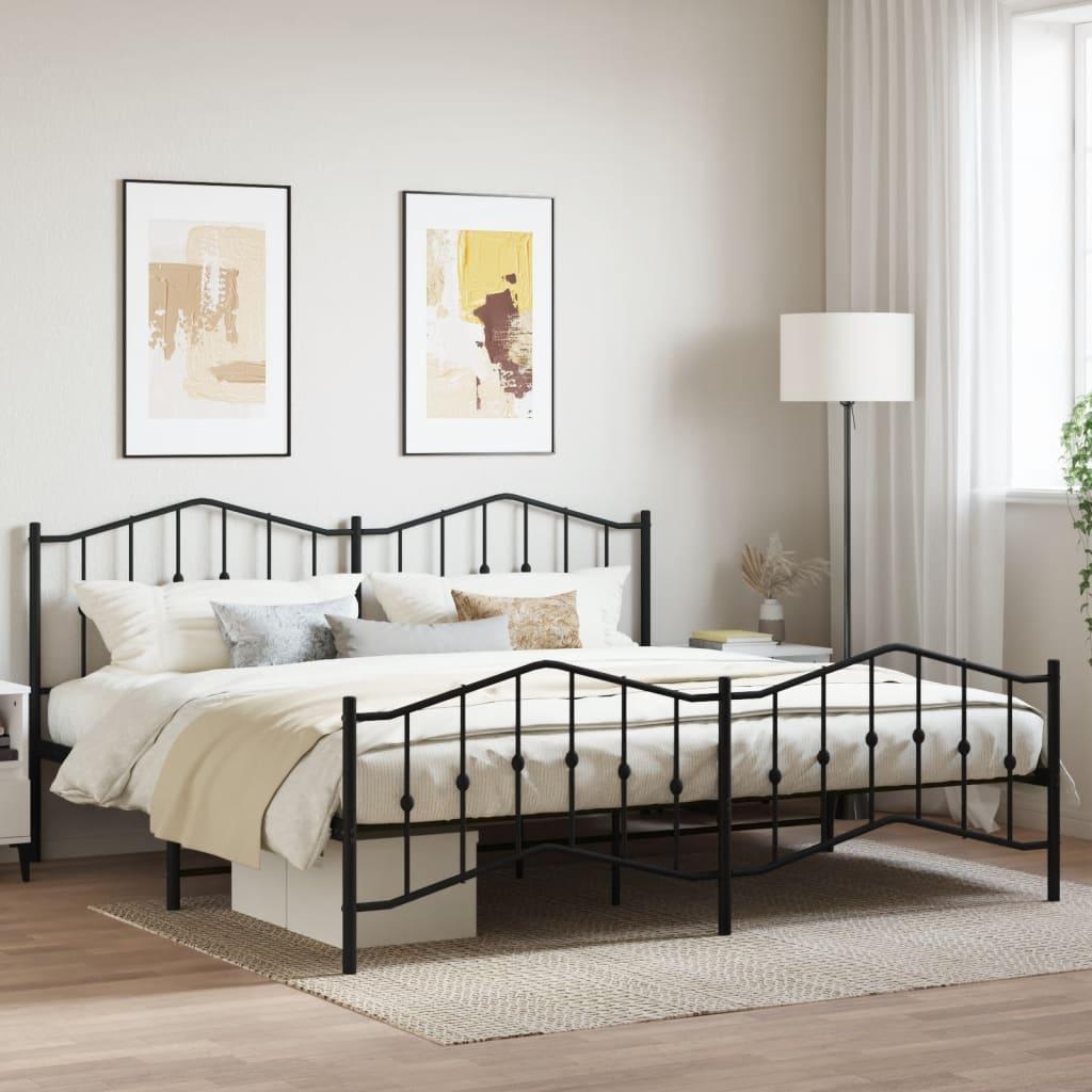 Sengeramme i metal med gavl og fodgærde 193×203 cm - sort billede