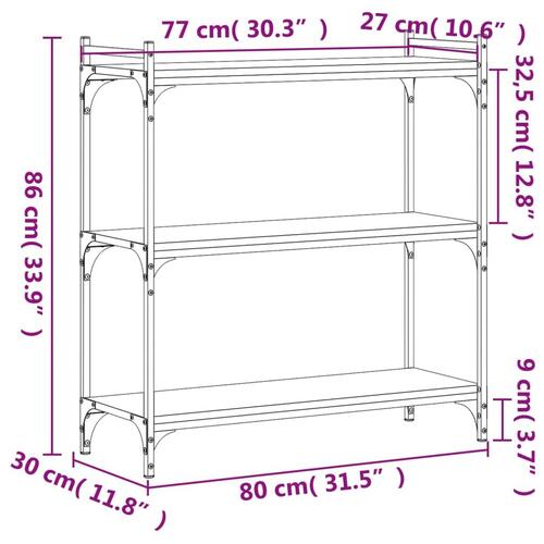 Bogreol med 3 hylder 80x30x86 cm konstrueret træ sort