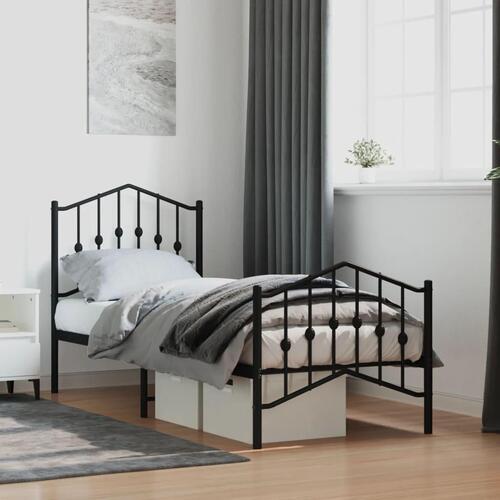 Sengeramme med sengegavl og fodgærde 75x190 cm metal sort