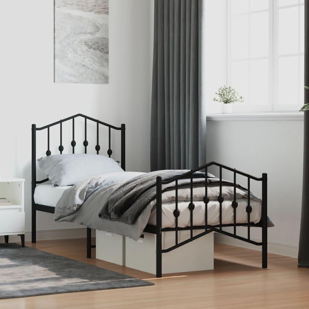 Sengeramme med sengegavl og fodgærde 75x190 cm metal sort
