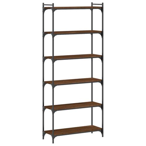 Bogreol 6 hylder 80x30x188 cm konstrueret træ brunt eg