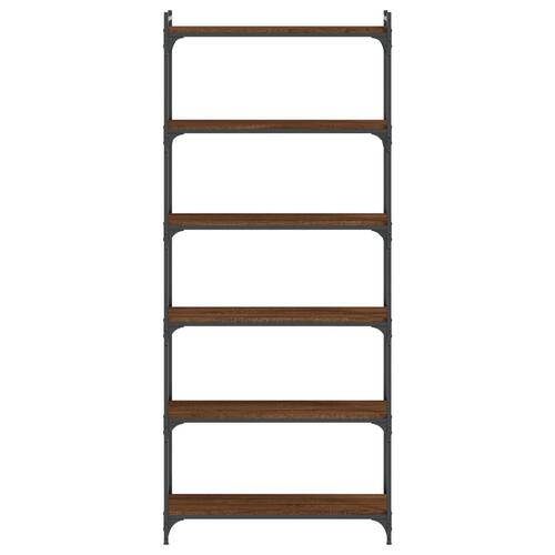 Bogreol 6 hylder 80x30x188 cm konstrueret træ brunt eg