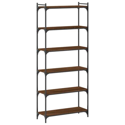 Bogreol 6 hylder 80x30x188 cm konstrueret træ brunt eg