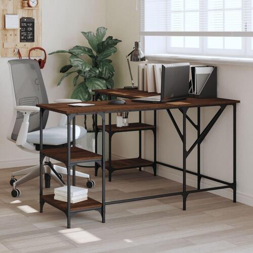 Skrivebord 139x139x75 cm konstrueret træ brun egetræsfarve