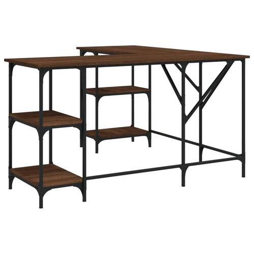 Skrivebord 139x139x75 cm konstrueret træ brun egetræsfarve