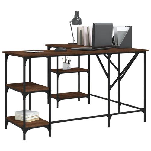 Skrivebord 139x139x75 cm konstrueret træ brun egetræsfarve