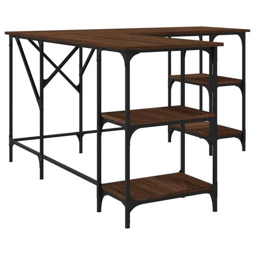 Skrivebord 139x139x75 cm konstrueret træ brun egetræsfarve