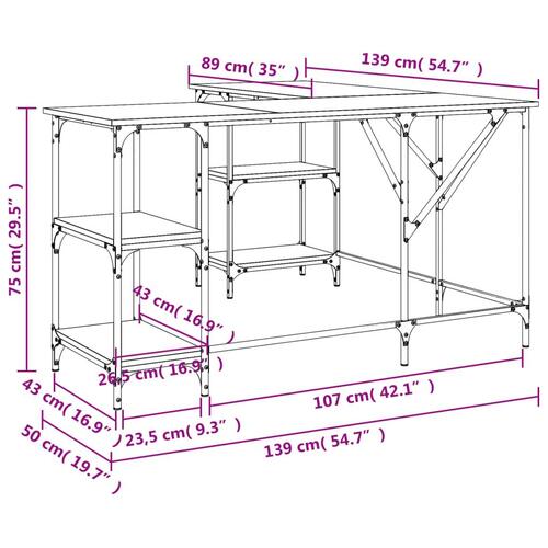 Skrivebord 139x139x75 cm konstrueret træ brun egetræsfarve