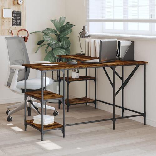 Skrivebord 139x139x75 cm konstrueret træ røget egetræsfarve