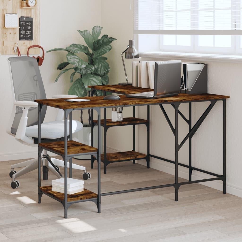 Skrivebord 139x139x75 cm konstrueret træ røget egetræsfarve