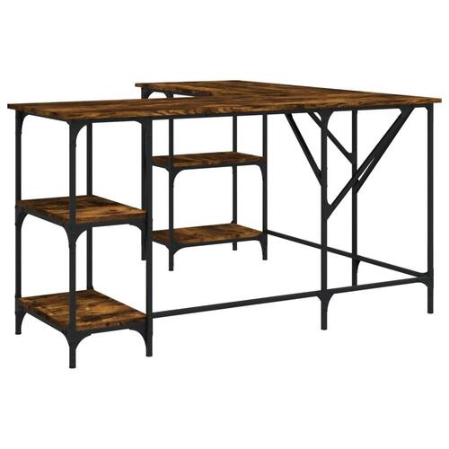 Skrivebord 139x139x75 cm konstrueret træ røget egetræsfarve