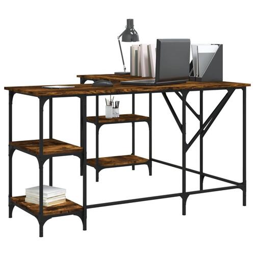 Skrivebord 139x139x75 cm konstrueret træ røget egetræsfarve