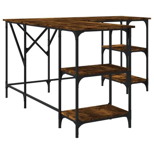 Skrivebord 139x139x75 cm konstrueret træ røget egetræsfarve