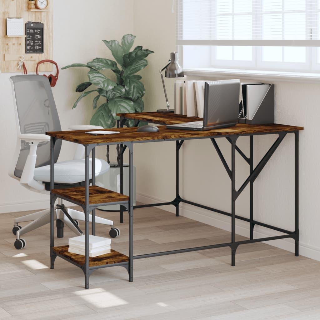 Skrivebord 139x139x75 cm konstrueret træ røget egetræsfarve